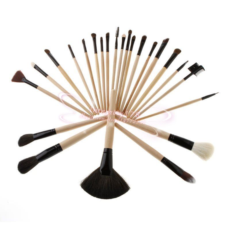 wood color 24Pcs Professional Makeup Brushes with Goat Hair Cosmetic Brush Set Kit Tool with soft case DHL