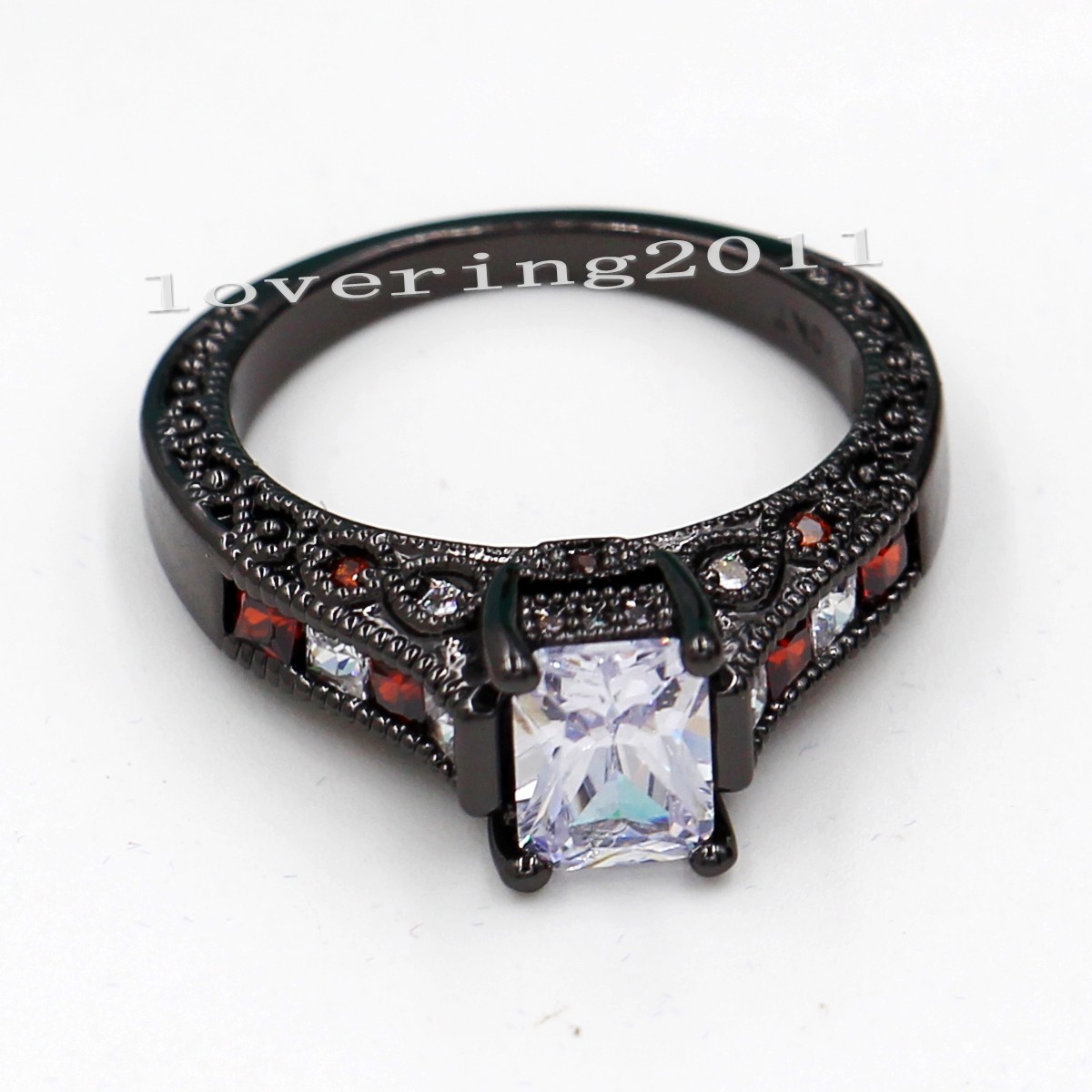 Vintage Red Garnet Diamonique Wedding Ring Victoria Wieck Rings Black Gold Filled Simulated Dia Christmas Gift