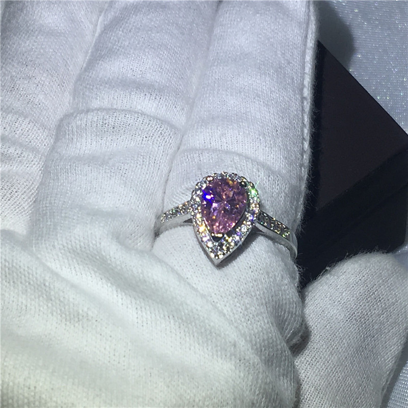 Handmade Jewelry 925 Sterling silver Engagement wedding band rings for women Pear cut 3ct Pink 5A zircon crystal Bijoux