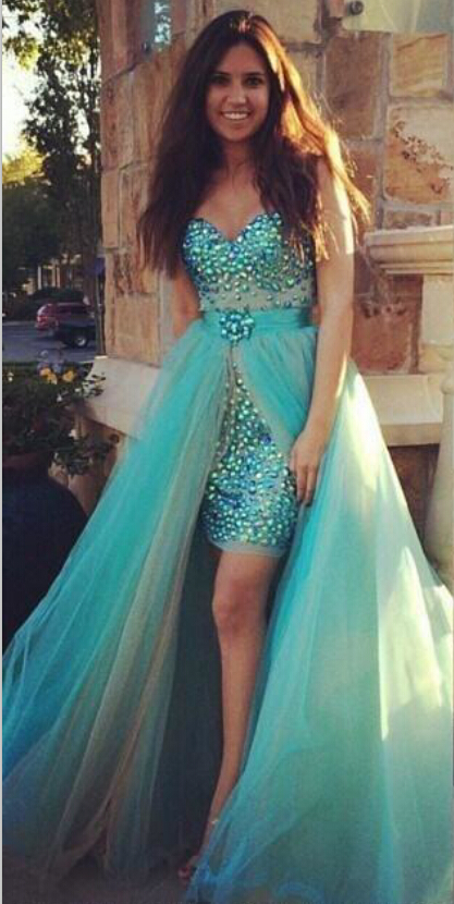 Gorgeous Sweetheart Strapless Prom Dresses Sexy Sheath Backless Mint Chiffon Front Slip Crystals Long Mermaid Evening Dresses For Prom Dress