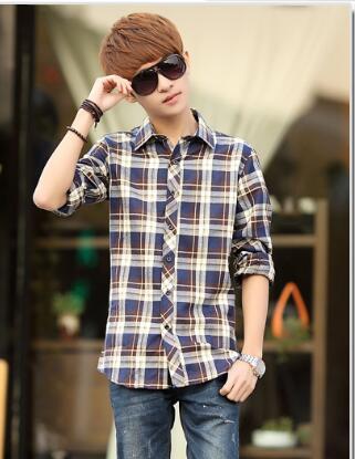 Wholesale-Promotion new Fashion Double pocket plaid short-sleeved shirts men casual slim fit shirts for men checked shirt,M-XXL