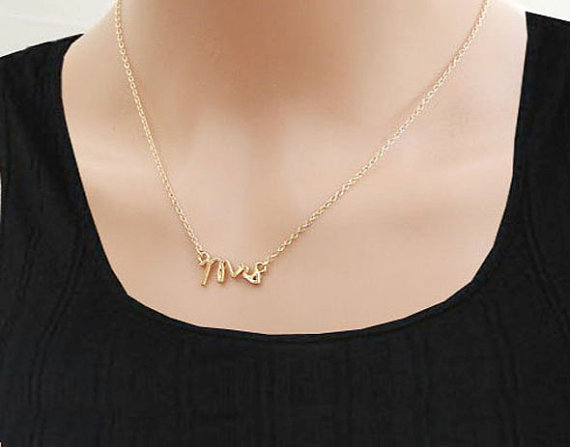 Gold Silver Simple Dainty Mrs Necklace Small Stamped Word Initial Necklace Simple Love Alphabet Letter Necklaces