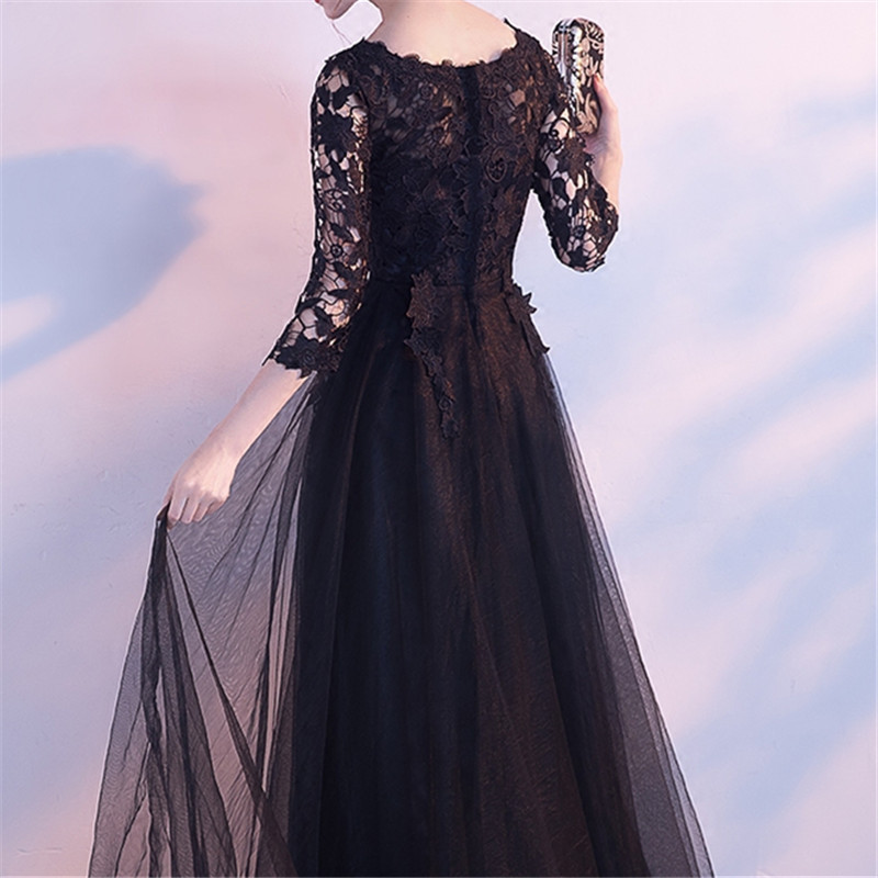 Elegant Black,Red,Pink,Dark Navy Long Mother of the Bride Dresses Lace Top Half Sleeves Zipper Back Cheap Dress
