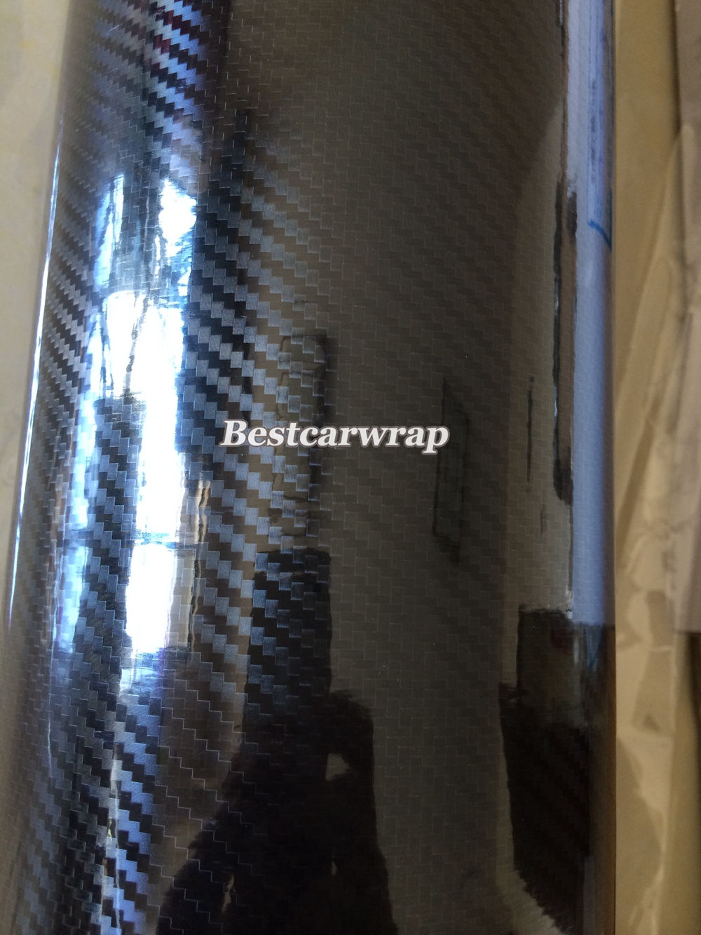 Premium Black 5D Carbon Fiber Vinyl Wrap Car Wrap Film Air Bubble Free Gloss 5D Carbon Fibre Vehicle Wrapping Film size 1.52x20m/Roll