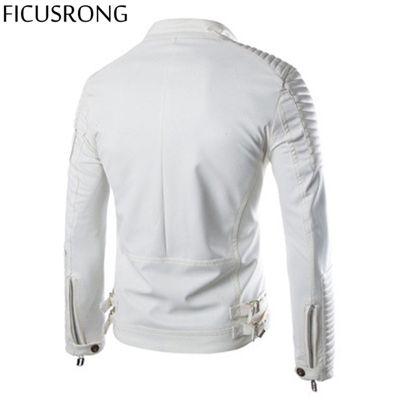 Wholesale- FICUSRONG 2017 New Spring Slim Fit Leather Biker Jacket For Men Casual Motorcycle Jackets And Coats Zipper Veste Brand Clothing