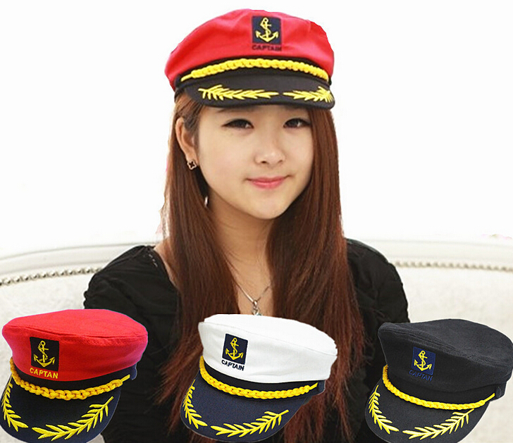 Wholesale-Brand New 2015 Vintage Brand New Korean Style Men Flat  Caps Uniform Captain Skipper Sailor Caps Hats Black White Red