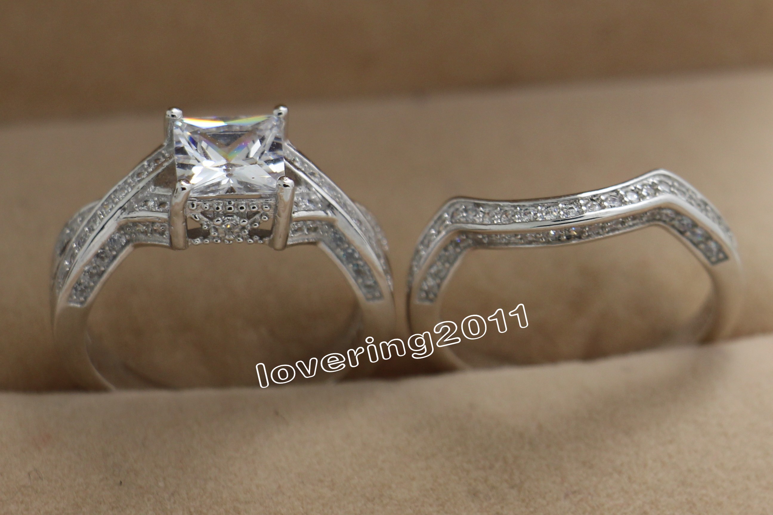 Size 6-10 Free shipping Retro Jewelry 10kt white gold filled white topaz Gem women wedding simulated Diamond Wedding Ring set gift