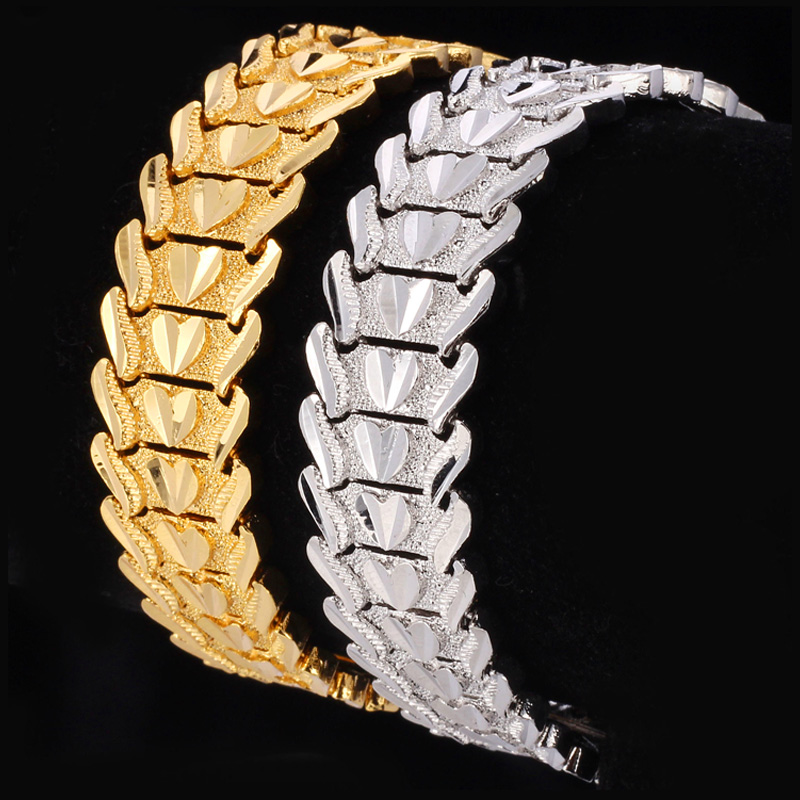 Simpe Style Wide Bracelet New Trendy Jewelry 18K Real Gold Platinum Plated Romantic Heart Shaped 423