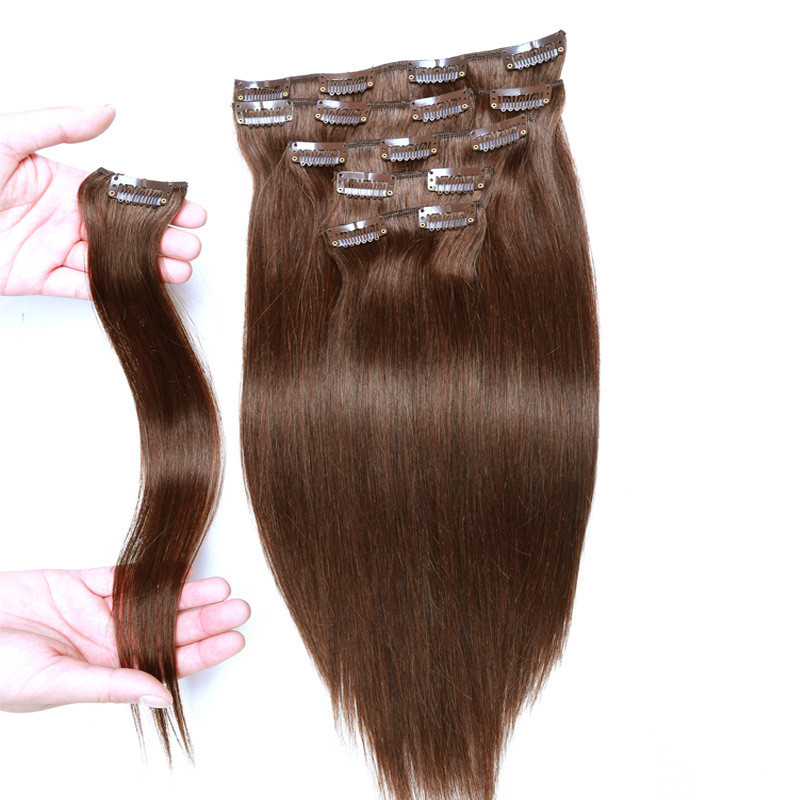 Virgin hair 8pcs 70g 100g 120g 140g 160g Full Head Straight Hair extensions Clip in Human hair Black Brown Blonde color Clip on hair extensions
