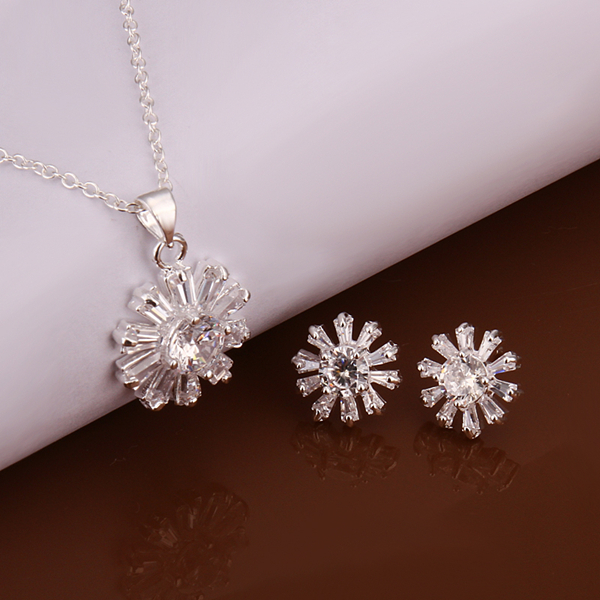 High grade 925 sterling silver Zircon piece leaves jewelry sets DFMSS619 brand new Factory direct sale wedding 925 silver necklace earring