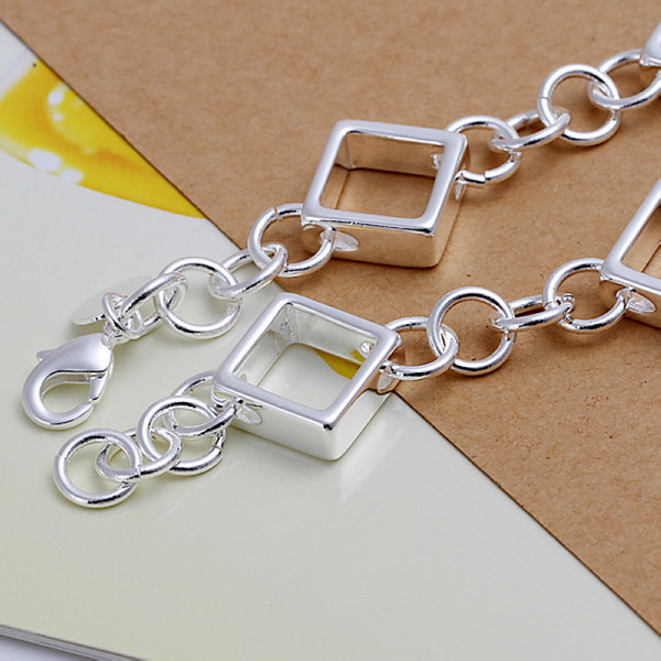 Hot sale best gift 925 silver Full Quartet grid bracelets DFMCH204,fashion 925 sterling silver plated Chain link bracelets high grade