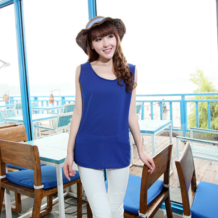WJY10% 2014 New Women fashion Chiffon Tank Tops Vest Shirts Solid Candy Camis Chiffon loose Top Shirt Free Shipping&Wholesales