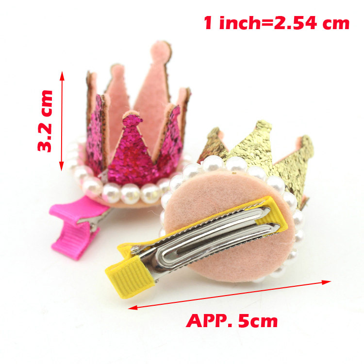 New Kids Girls Xmas Dacing Party Hair Clips Crown Pearl Princess Barrette Ribbon