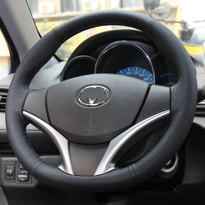 Steering wheel cover Case for Toyota Yaris L 2014 VIOS Genuine leather DIY Hand-stitch Car styling Interior decoration