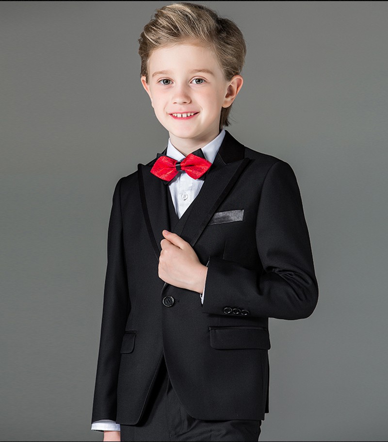 One Button Boy Tuxedos Peak Lapel Children Suit Royal Blue/Red/Black Kid Wedding/Prom Suits (Jacket+Vest+Pants+Bow Tie+Shirt) NH1