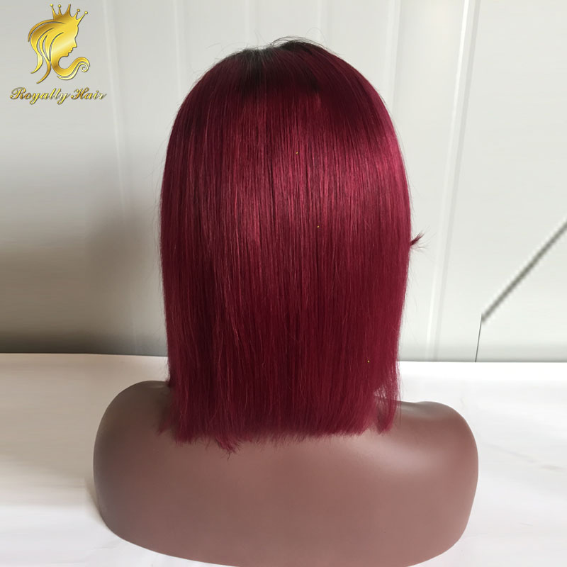 Full lace ombre human hair wigs bob short ombre two tone wig glueless ombre #1b burgundy human hair with bangs