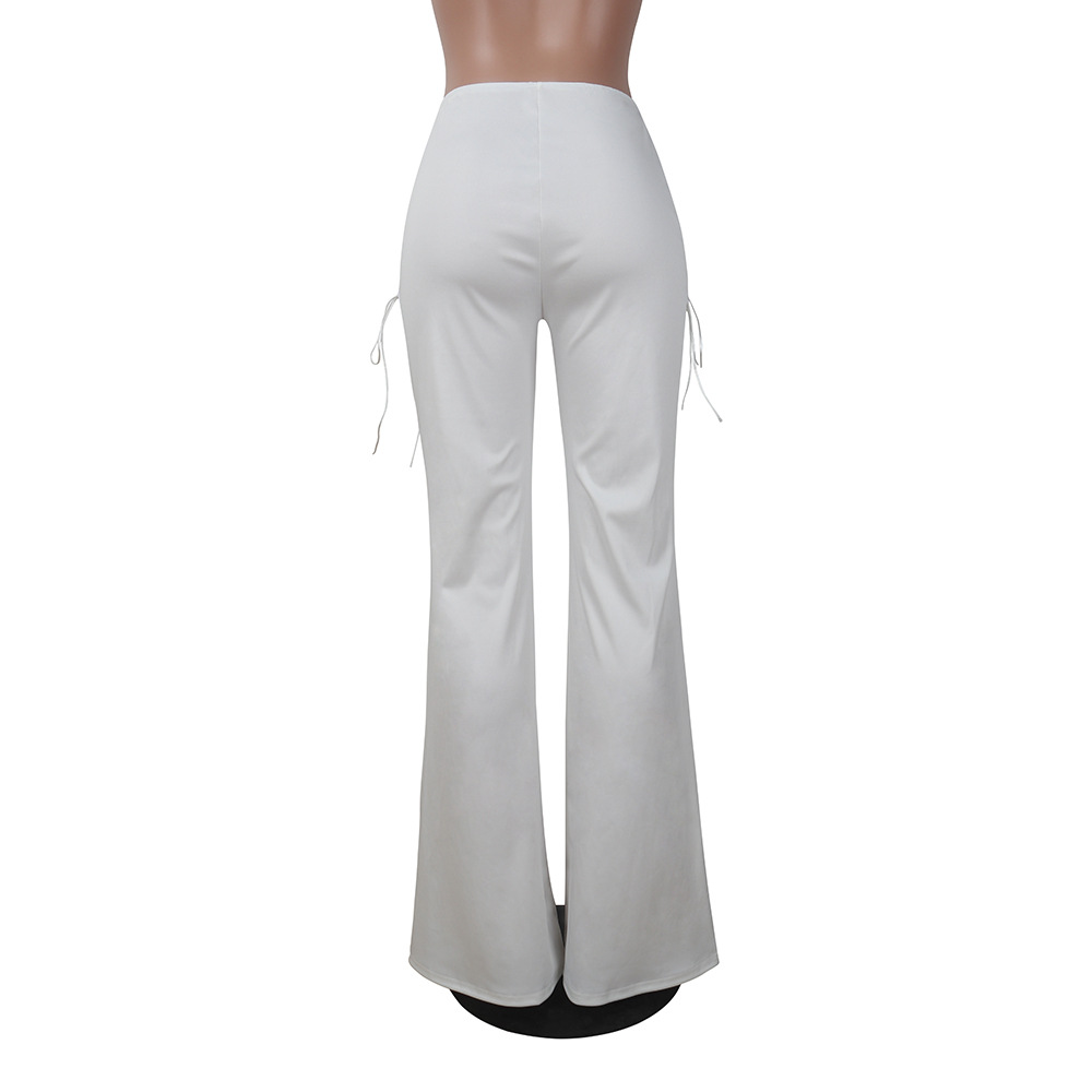 HAOYUAN Wide Leg Pants Autumn 2017 Women Palazzo High Waist Lace Up Cross Bandage OL Career Long Pants White Red Casual Trousers q1110