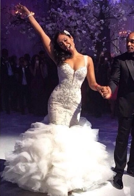 Spaghetti Straps Mermaid Wedding Dresses 2015 Flouncing Ruffles Beaded Crystals Stunning Wedding Gowns Sexy Bodycon Arabic Bridal Gowns