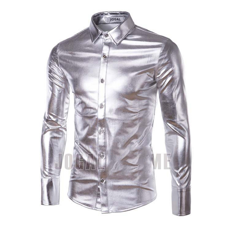 Wholesale-Fashion Nightclub Men Shirt Coating Metal Texture Design Chemise Homme Brand-clothing Shirts Men clothes M~3XL