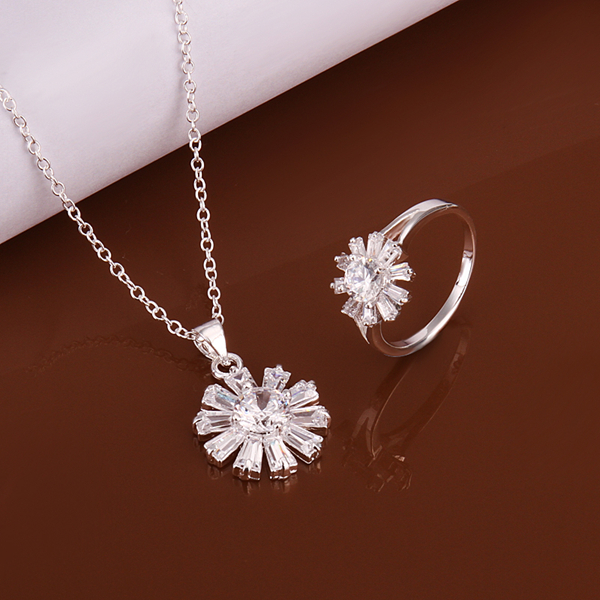 High grade 925 sterling silver Zircon piece leaves jewelry sets DFMSS619 brand new Factory direct sale wedding 925 silver necklace earring