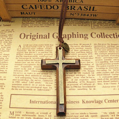 Xmas gifts Double alloy wooden Cross pendant necklace vintage sweater chain Leather cord men women jewelry handmade stylish