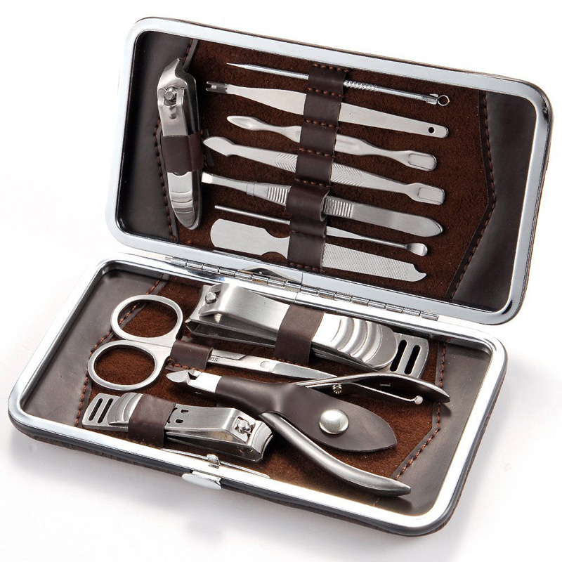 12 Pcs High Quality Nail Care Cutter Cuticle Clippers Kit Manicure Pedicure Set With Case Tool