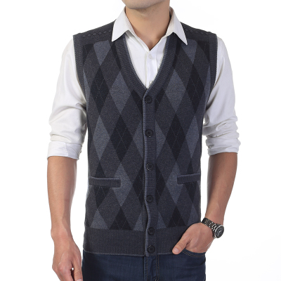 Fall-Autumn Men Knitted Sweater Woolen Vests Male Plaid Single Breasted Sleeveless Vests Cashmere Business Casual Waistcoats W117