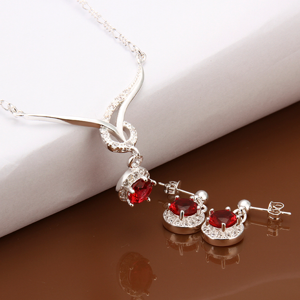 High grade 925 sterling silver Animal Set - Red jewelry sets DFMSS599 brand new brand new Factory direct sale wedding necklace earring ring