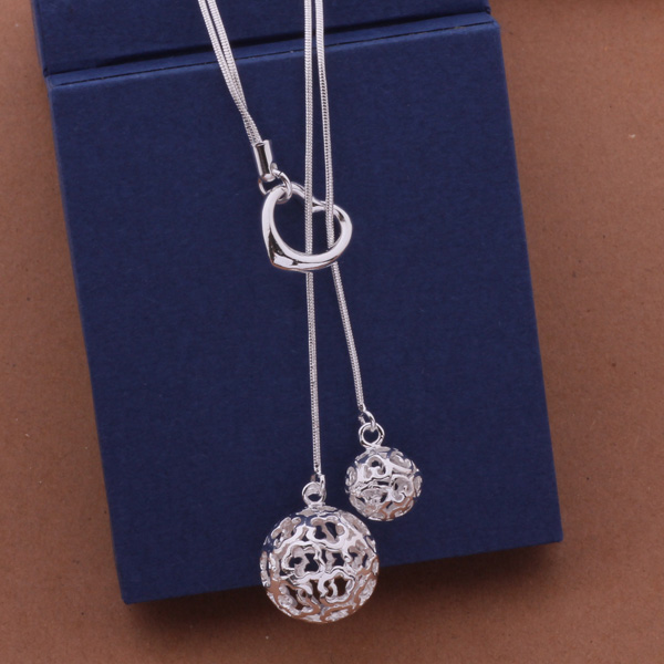 Free Shipping with tracking number Best Most Hot sell Women's Delicate Gift Jewelry 925 Silver 2 Ball Necklace