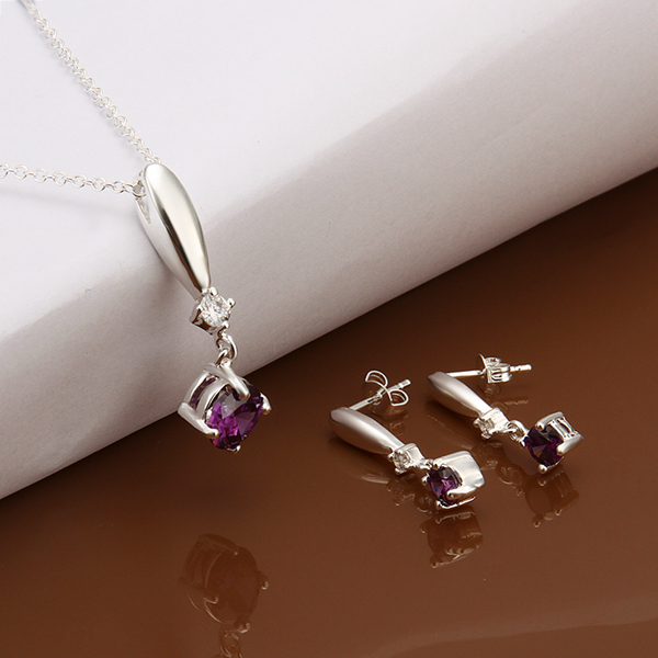 High grade 925 sterling silver Piece Sapphire jewelry sets DFMSS535 brand new Factory direct sale wedding 925 silver necklace earring