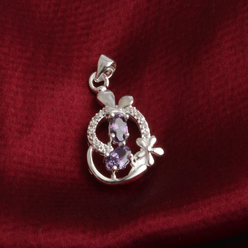 Free shipping fashion high quality 925 silver Heart Purple diamond jewelry 925 silver necklace Valentine's Day holiday gifts Hot 1680