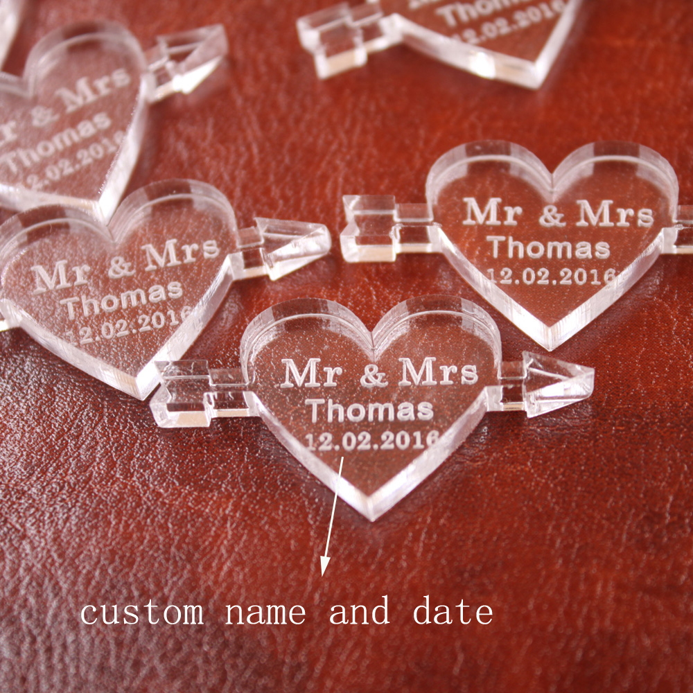 Wholesale- 50 pcs Personalized Engraved Clear MR & MRS Surname Arrow Through the Love Heart Wedding souvenirs Gifts Table Decoration Favors
Wholesale- 50 pcs Personalized Engraved Clear MR & MRS Surname Arrow Through the Love Heart Wedding souvenirs Gifts Table Decoration Favors
