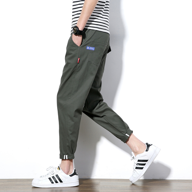 Wholesale- 2017 Summer Style Casual Pants Men Khaki Army Green Ankle Length Men Pants Korean Slim Fit Cotton Male Trousers Plus Size 5XL
