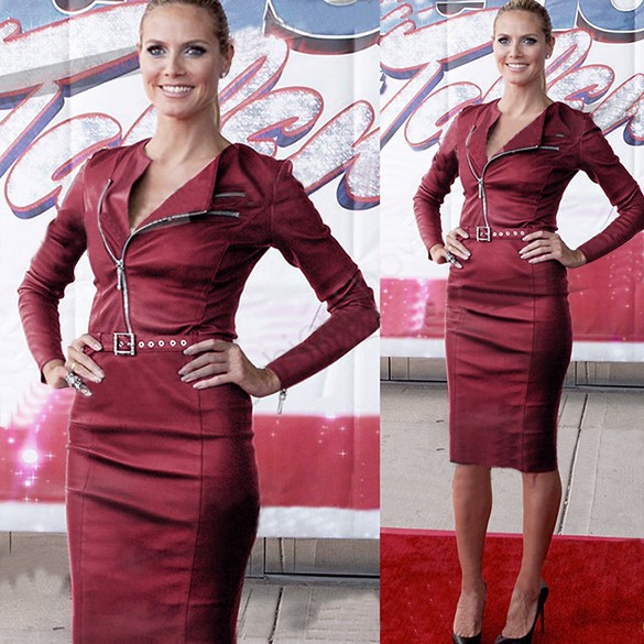 Leather Dress Women Fashion Long Sleeve Party Dress Synthetic Leather Zipper Dress With Belt B21 CB033024