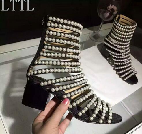 2017 Luxury Designer Sandals Women High Heel Cut Out Open Toe Summer Shoes Ankle Booties Fashion Pearls Studded Gladiator Sandals, Black
2017 Luxury Designer Sandals Women High Heel Cut Out Open Toe Summer Shoes Ankle Booties Fashion Pearls Studded Gladiator Sandals, Black
