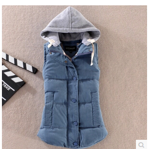 Wholesale-autumn and winter gilet women short cotton thickening quilted puffer vest hood plus size casual office vest waistcoat
