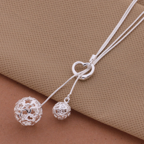 Free Shipping with tracking number Best Most Hot sell Women's Delicate Gift Jewelry 925 Silver 2 Ball Necklace