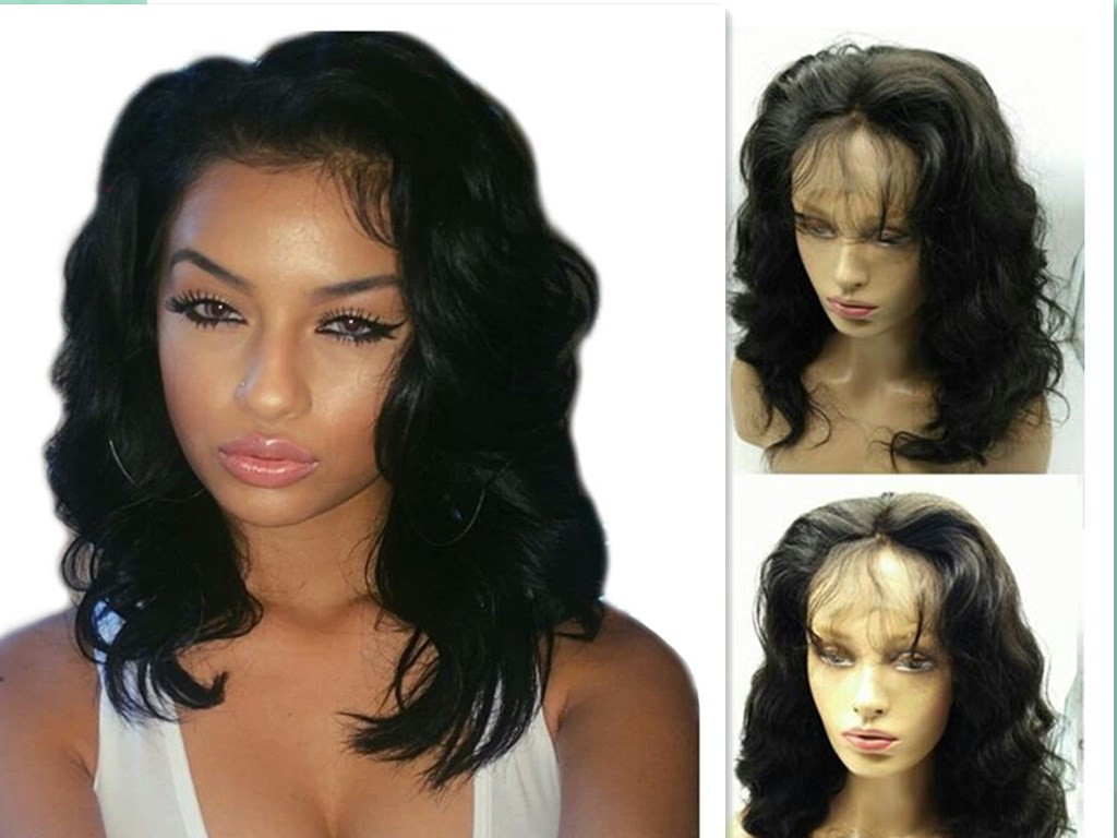 Virgin unprocessed natural wavy hd transparent wigs 180% density bob human hair lace frontal wig full body wave for black women diva1