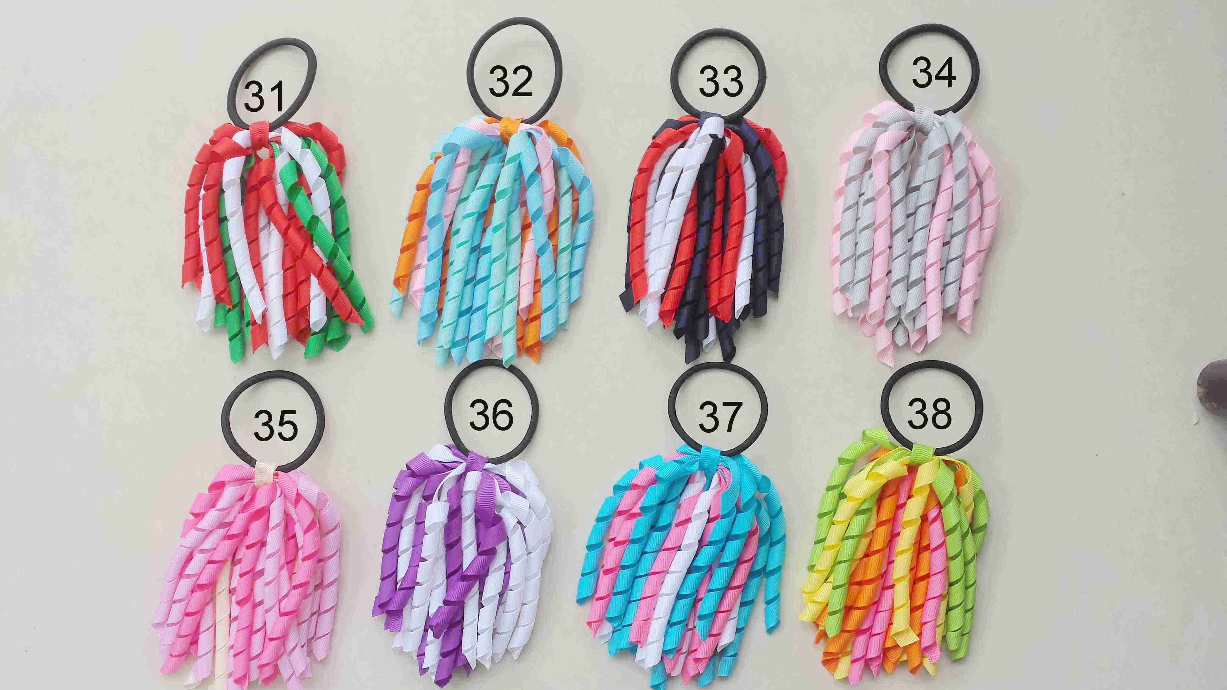 Curl Tassel Ribbon Korker Ponytail Holders Streamer Pony Corker Bows with Elastic Hair Bobbles Xmas Accessories 50 pcs PD002