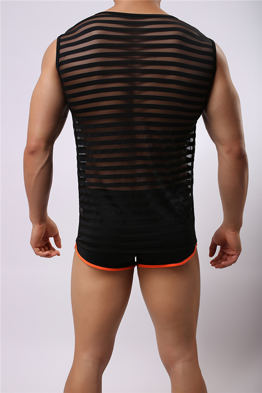 Wholesale-Free Shipping High Quality New Mens Sport Undershirt Men Vest Men Transparent Sleep Wear Fashion Mesh Undershirts Underwear