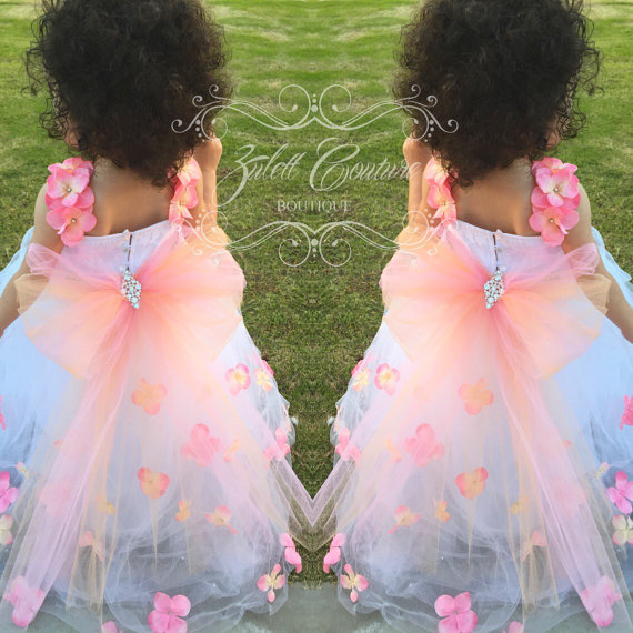 Baptism Dress - Mini Bride Flower Girl Dress - Lace Big Bow - Tulle Wedding Emily Bloom Dress by Zulett