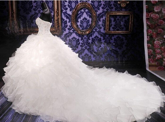 New Beaded Appliques Bridal Princess Sweetheart Corset Organza Cathedral/Church Ball Gown Wedding Dresses Cheap