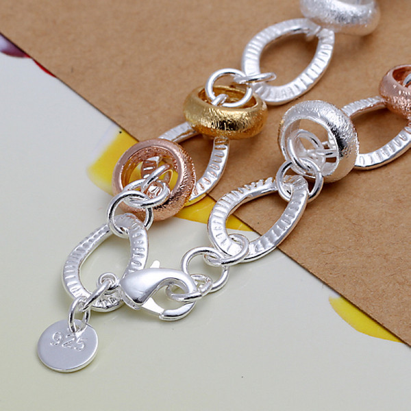 925 silver Hanging dichroic insets heart lock,flower spoon bracelet DFMCH233, fashion sterling silver plated Chain link bracelets high grade
