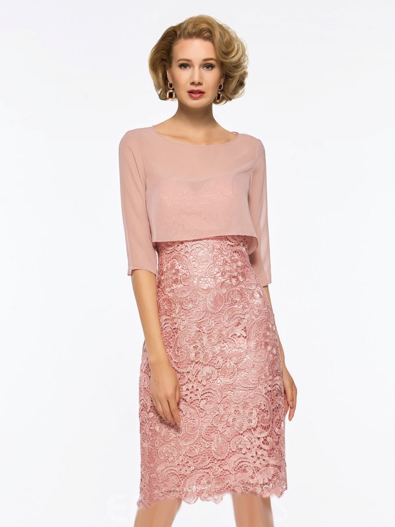 Pink Mother Of The Dresses Two Pieces Chiffon Applique Elegant Formal Dress Evening Wear Plus Size Knee Length Gown Wedding Guest