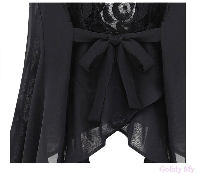 Wholesale- 2017 Hot Sale High Quality Women Slim Asymmetric Chiffon Cardigan Long Lace Clip top Free Shipping&Wholesales Free Shipping