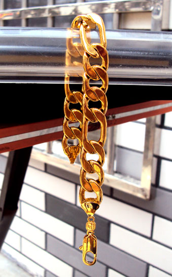 18K REAL YELLOW GOLD Noble MEN'S BRACELET 31g HOT 8.26" FIGARO CHAIN GF
