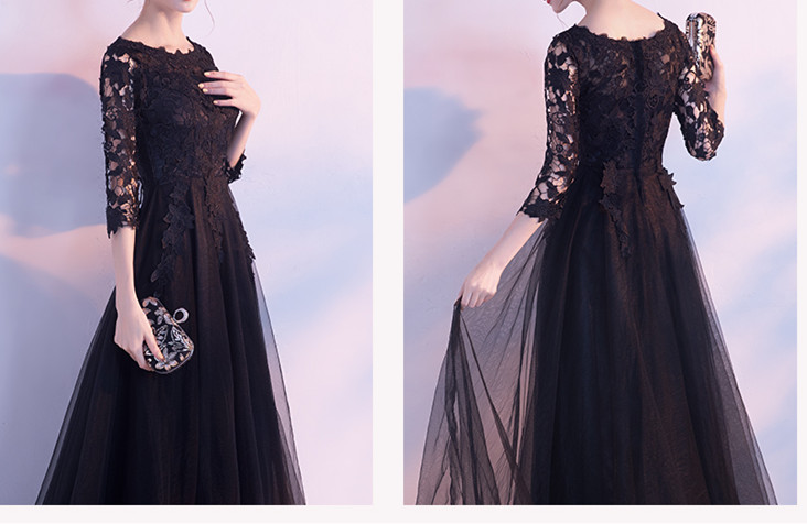 Elegant Black,Red,Pink,Dark Navy Long Mother of the Bride Dresses Lace Top Half Sleeves Zipper Back Cheap Dress