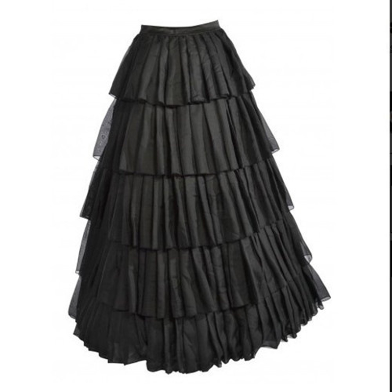 Women Gothic Lolita Multi-layers Ruffles Long Black Skirt Elastic High Waist Prom Corset Matching Skirt for Christmas Halloween Party