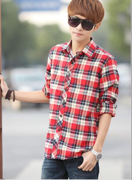 Wholesale-Promotion new Fashion Double pocket plaid short-sleeved shirts men casual slim fit shirts for men checked shirt,M-XXL