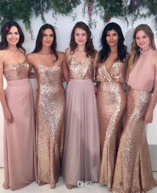 Cheap 2020 Bridesmaid Dresses Mix and Match Blush Pink Chiffon with Rose Gold Sequined Fabric Floor Length Mixture Styles Country Party Gown, White;pink
Cheap 2020 Bridesmaid Dresses Mix and Match Blush Pink Chiffon with Rose Gold Sequined Fabric Floor Length Mixture Styles Country Party Gown, White;pink